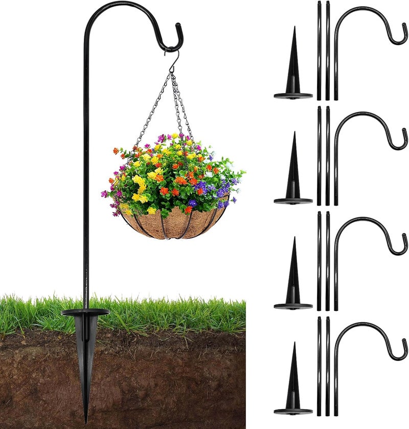 Baooery 4 Pack of Adjustable Outdoor Shepherds Hooks, Heavy Duty Iron Garden Stakes Outdoor Garden Hook for Solar Lights, Lanterns, Plants & Weddings- Base Included - Image 1